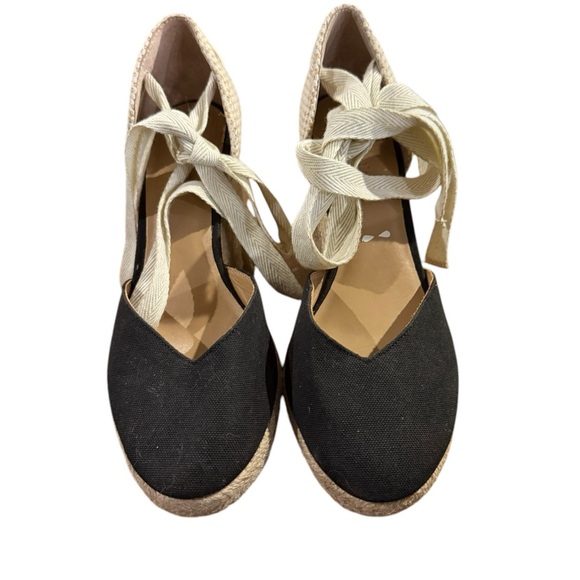 Reformation Camilla Lace Up Wedge Espadrille 7 Black - Picture 2 of 9